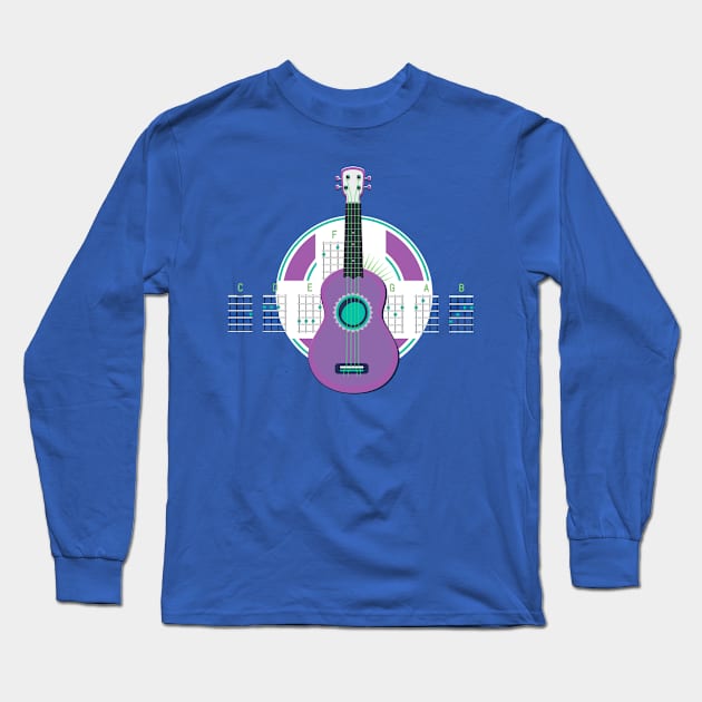 Dibujo de ukelele con notas musicales Long Sleeve T-Shirt by magenta-dream